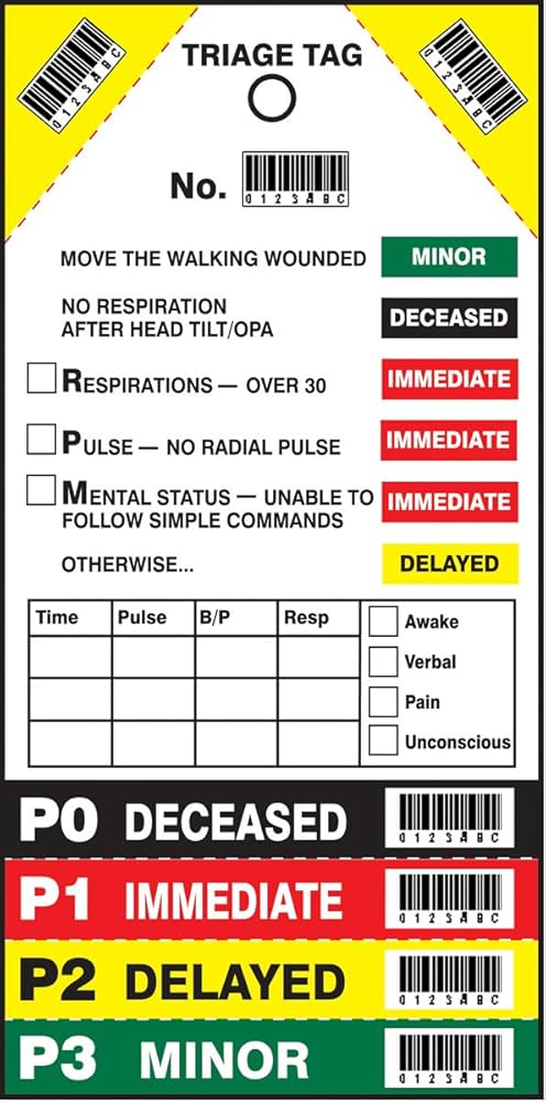 Standard Medical Triage Tag for Mass Casualty Incidents