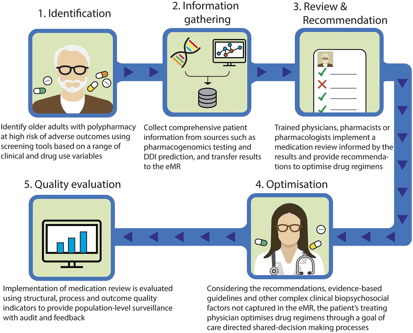 Five-step clinical process for optimizing medication regimens in elderly patients