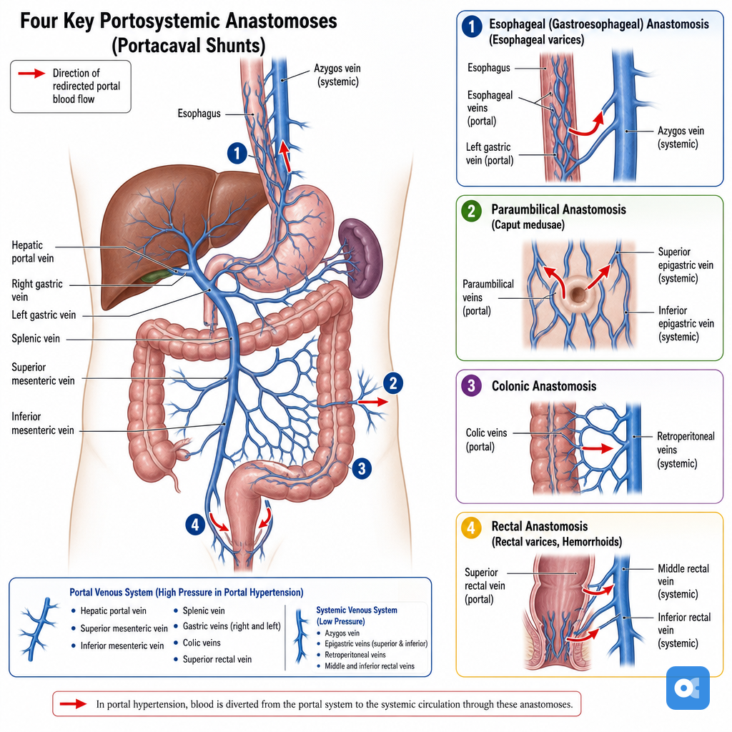 Portosystemic anastomoses in portal hypertension