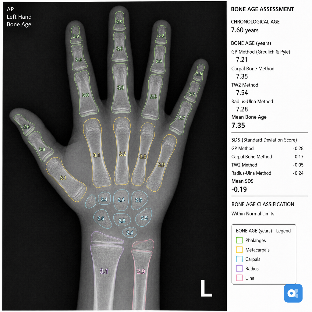 Bone age assessment X-ray with BoneXpert overlay