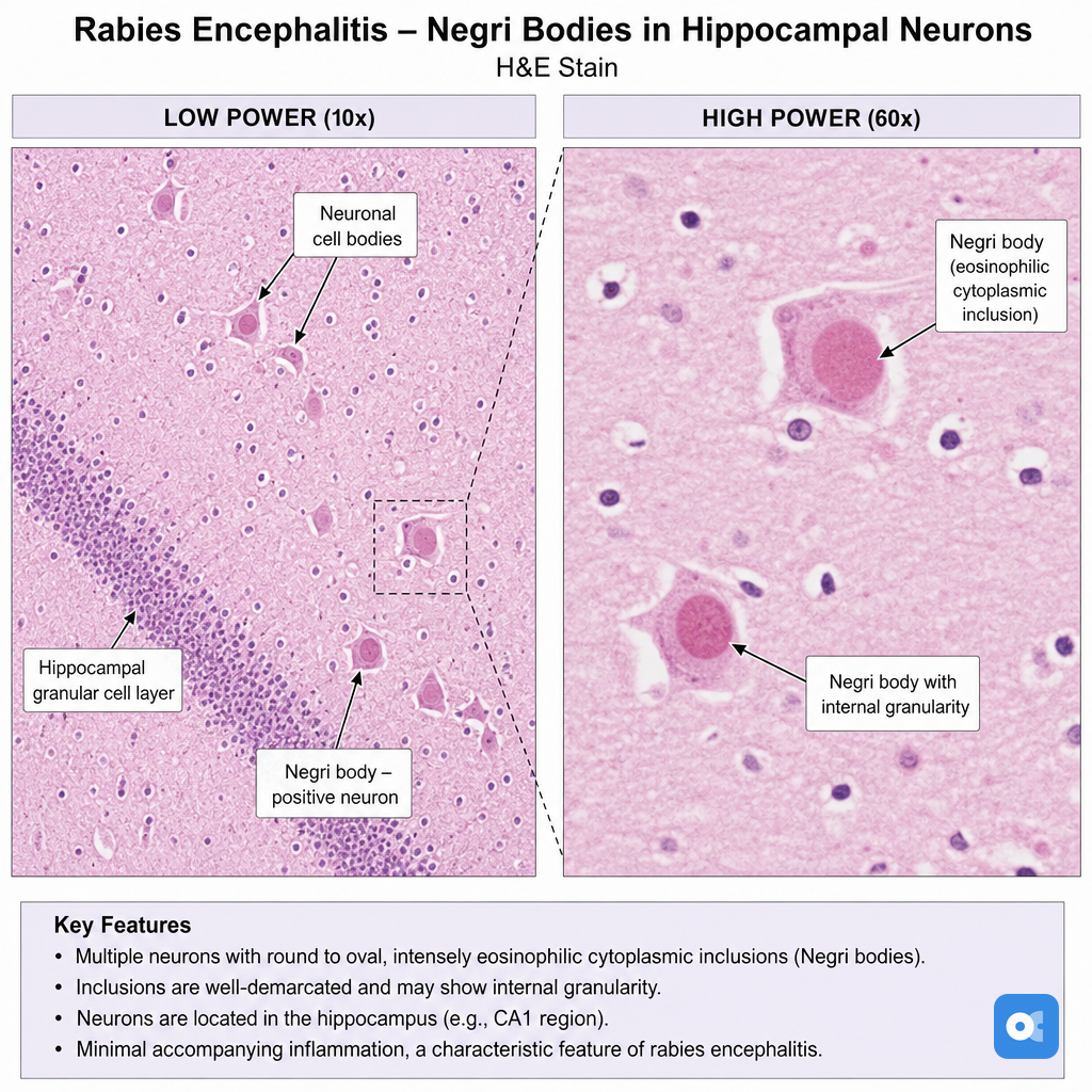 Rabies: Negri bodies in hippocampus neurons