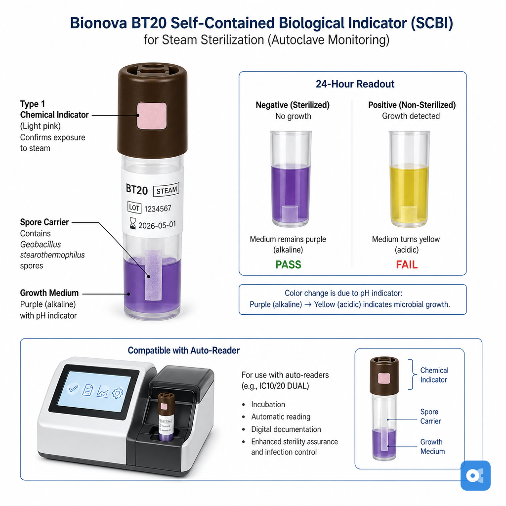 Self-contained biological indicator for steam sterilization
