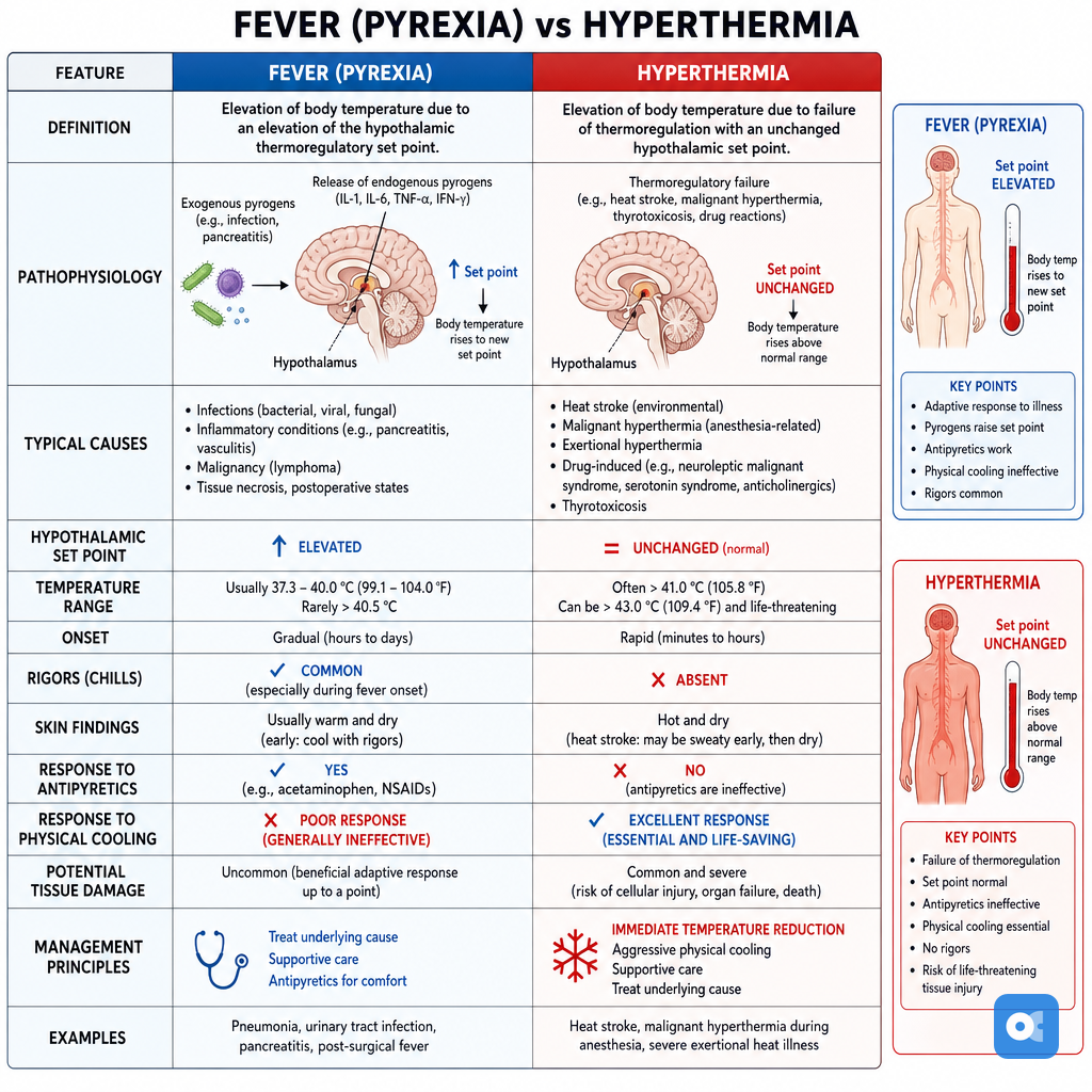 Comparison of Fever vs Hyperthermia
