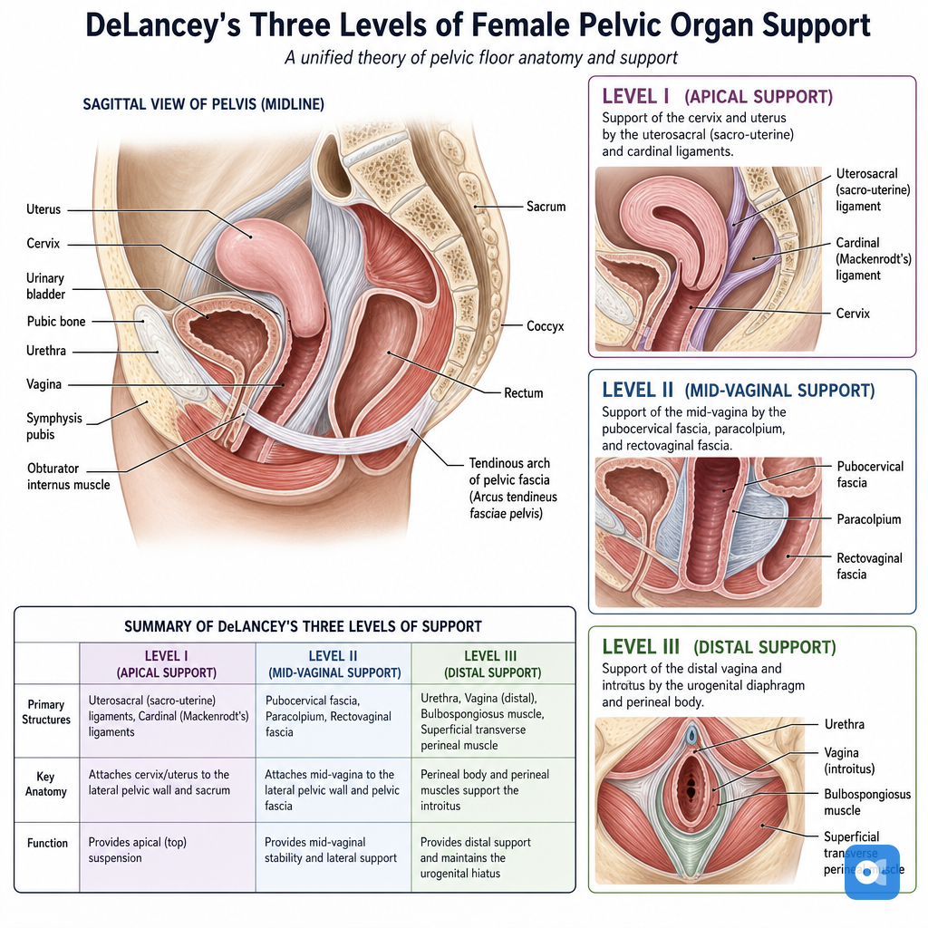 DeLancey's 3 levels of vaginal support