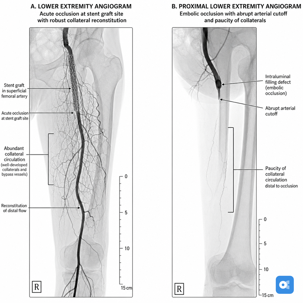 Angiographic comparison of embolic versus thrombotic arterial occlusion