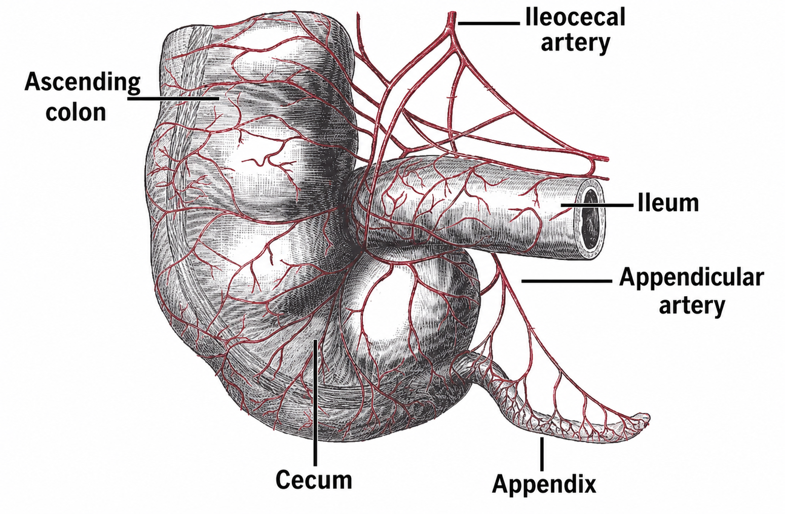 Anatomy of the appendix and surrounding structures